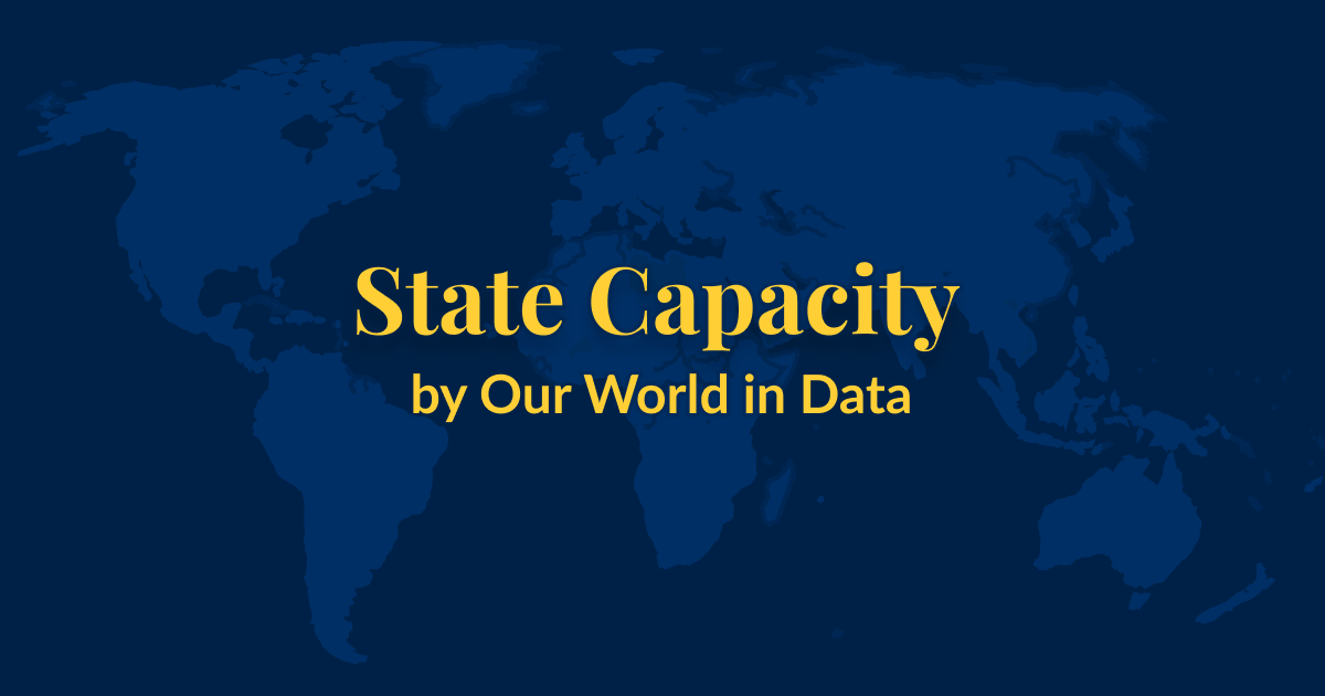 Featured image for the topic page on State Capacity. Stylized world map with topic name on top.