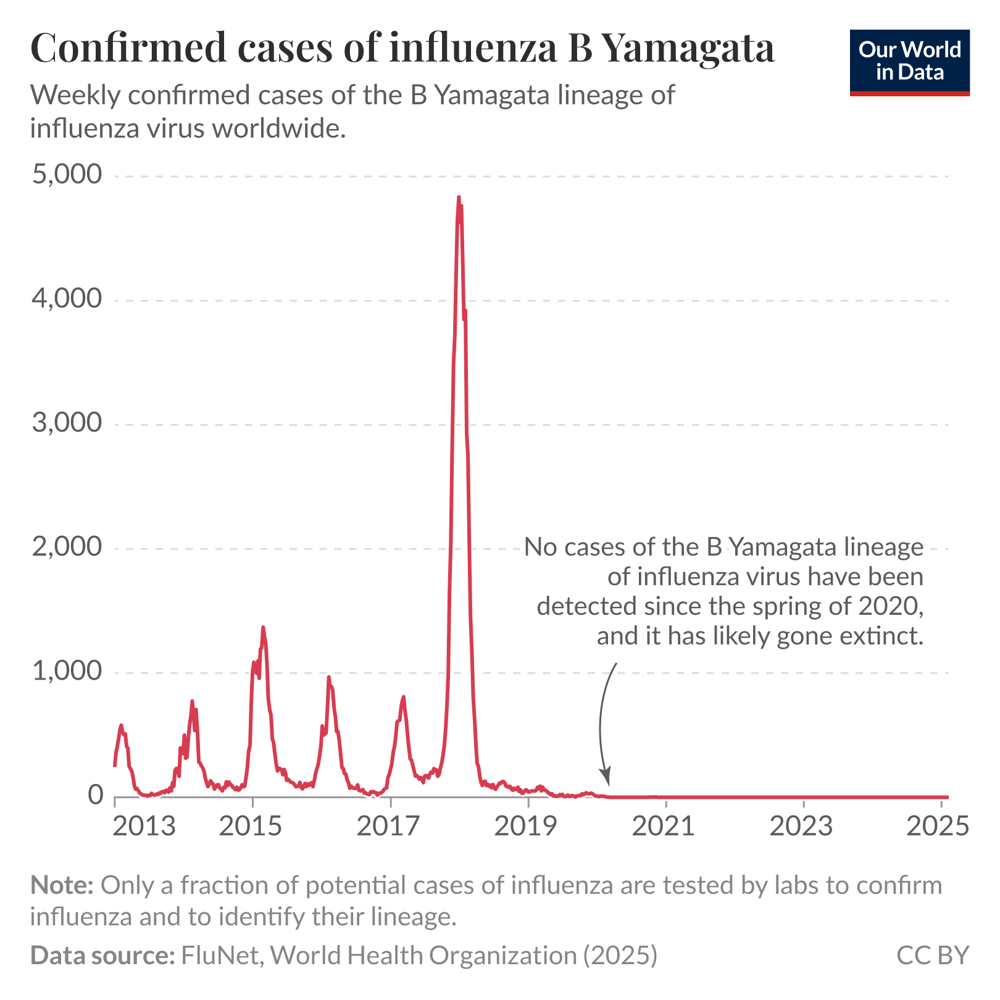 A flu strain has likely gone extinct since 2020 | Our World in Data