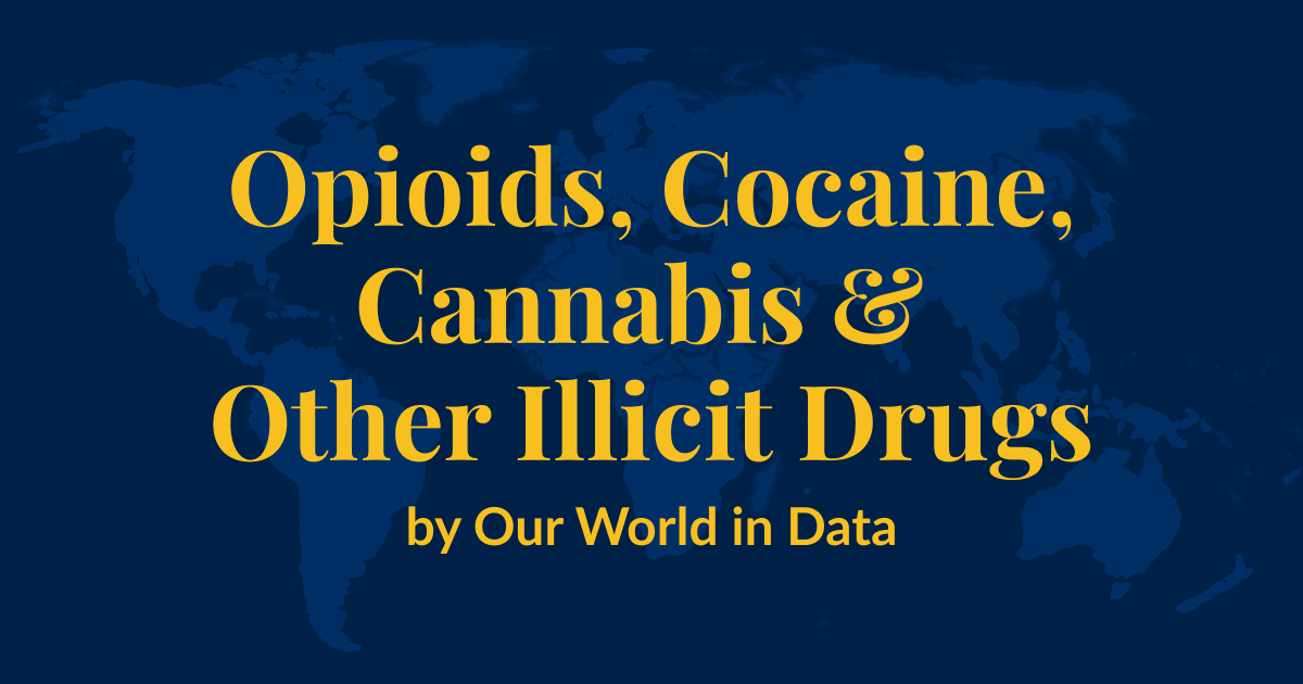 Featured image for the topic page on Opioids, Cocaine, Cannabis, and Other Illicit Drugs. Stylized world map with topic name on top.