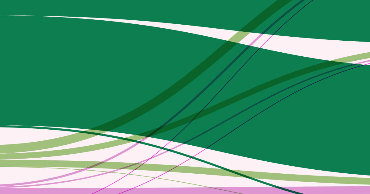 The image features an abstract design with flowing, wavy lines in varying shades of green and purple.