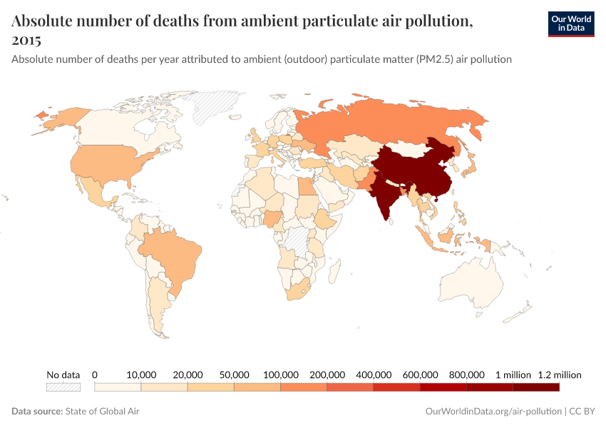 Absolute number of deaths from ambient particulate air pollution