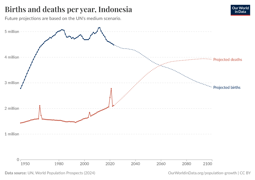Births and deaths per year