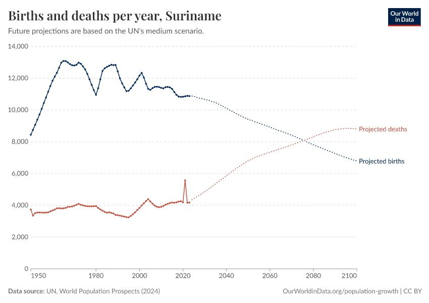 Births and deaths per year