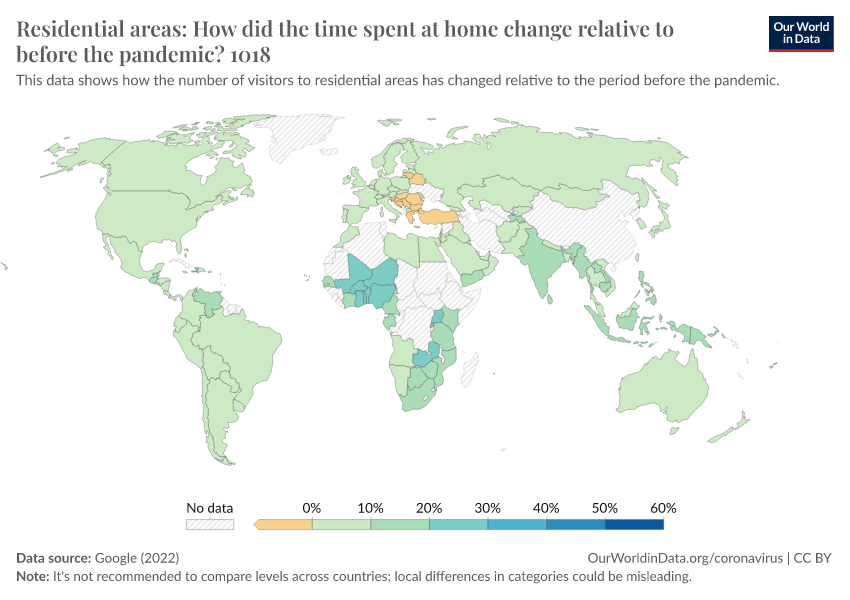 A thumbnail of the "Residential areas: How did the time spent at home change relative to before the pandemic?" chart