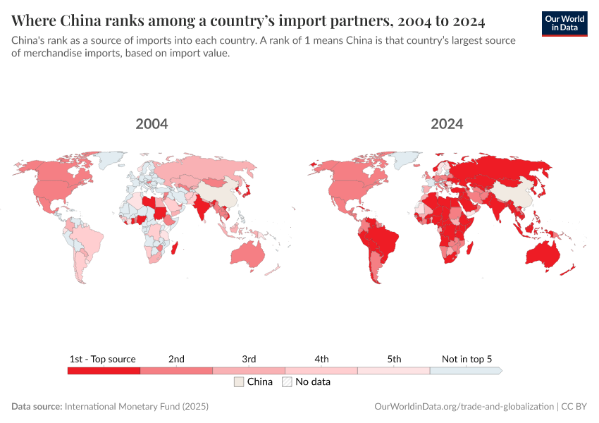 A thumbnail of the "Where China ranks among a country’s import partners" chart