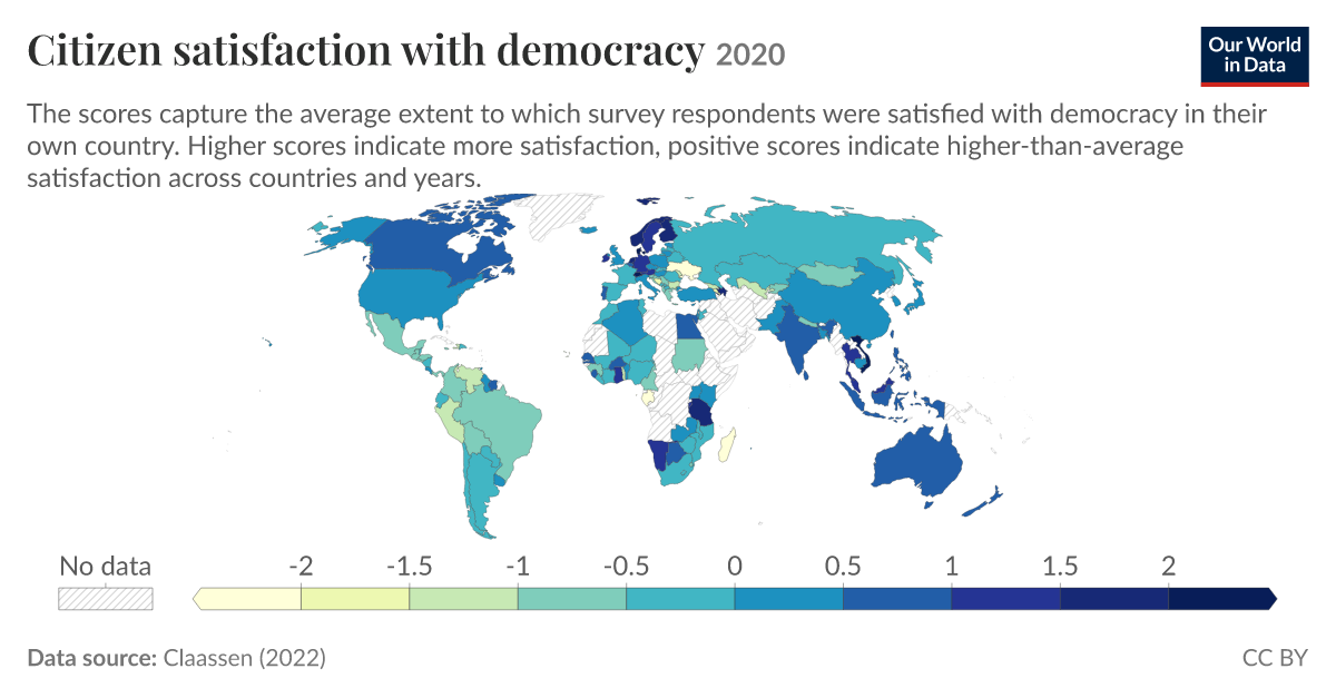 Citizen satisfaction with democracy | Our World in Data