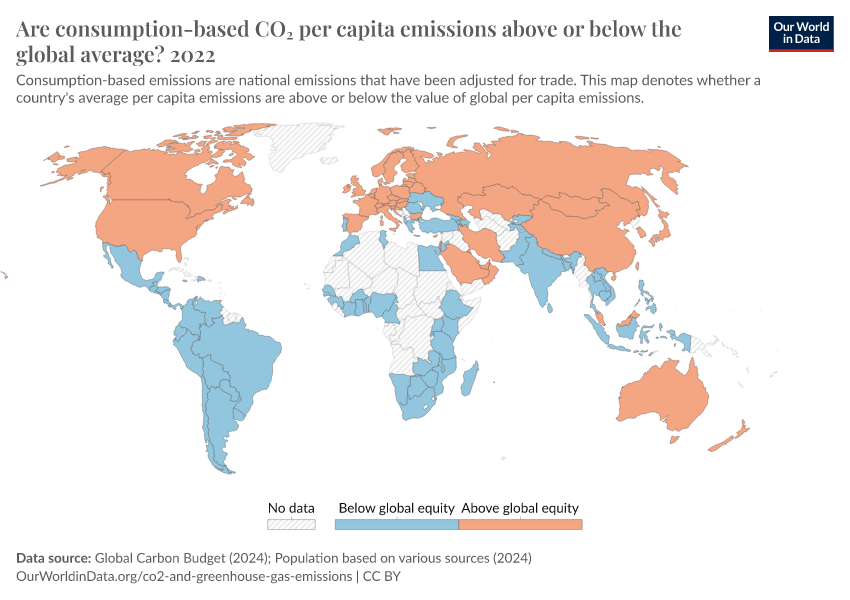 A thumbnail of the "Are consumption-based CO₂ per capita emissions above or below the global average?" chart