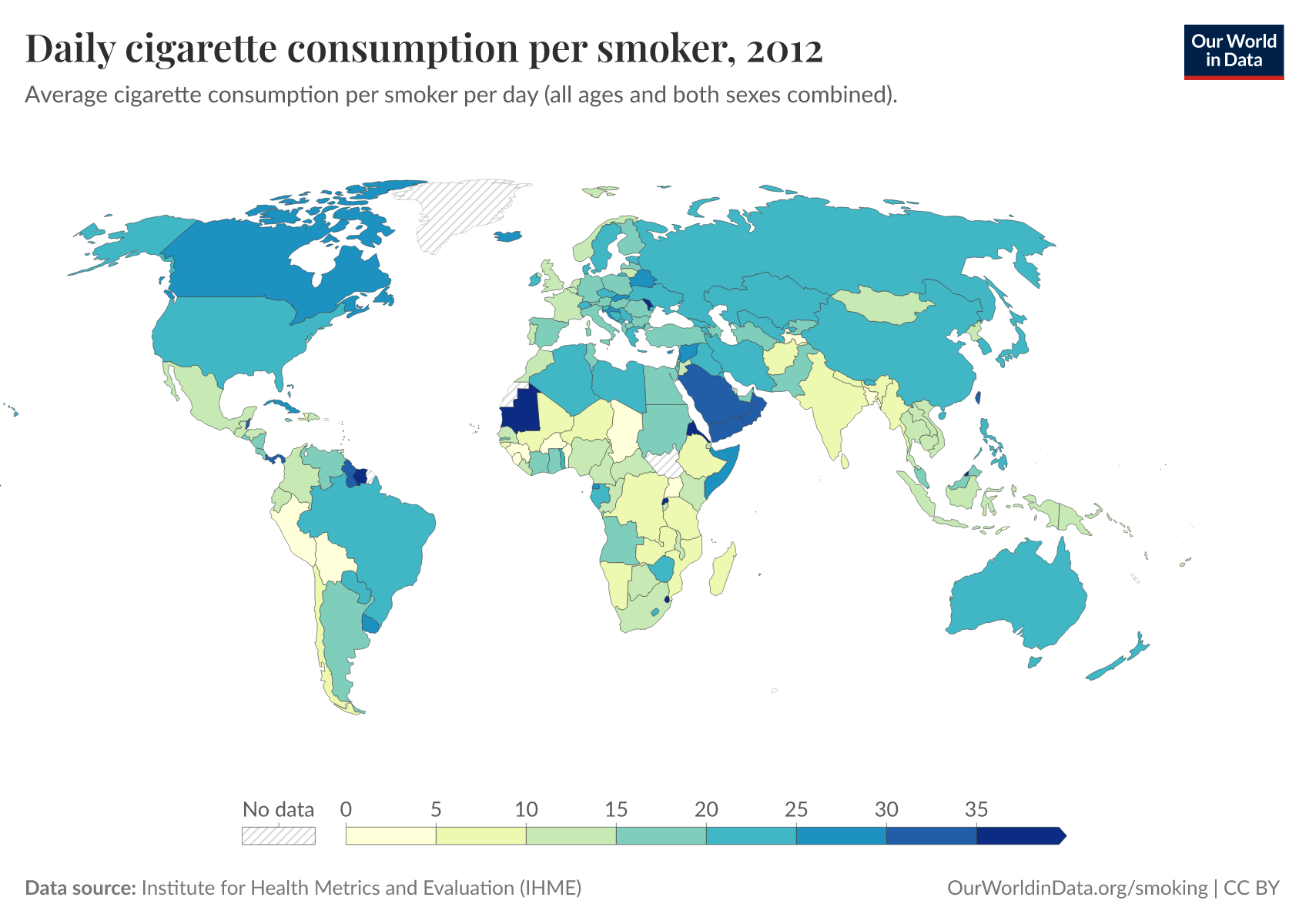cigarette usage by country Daily cigarette consumption per smoker