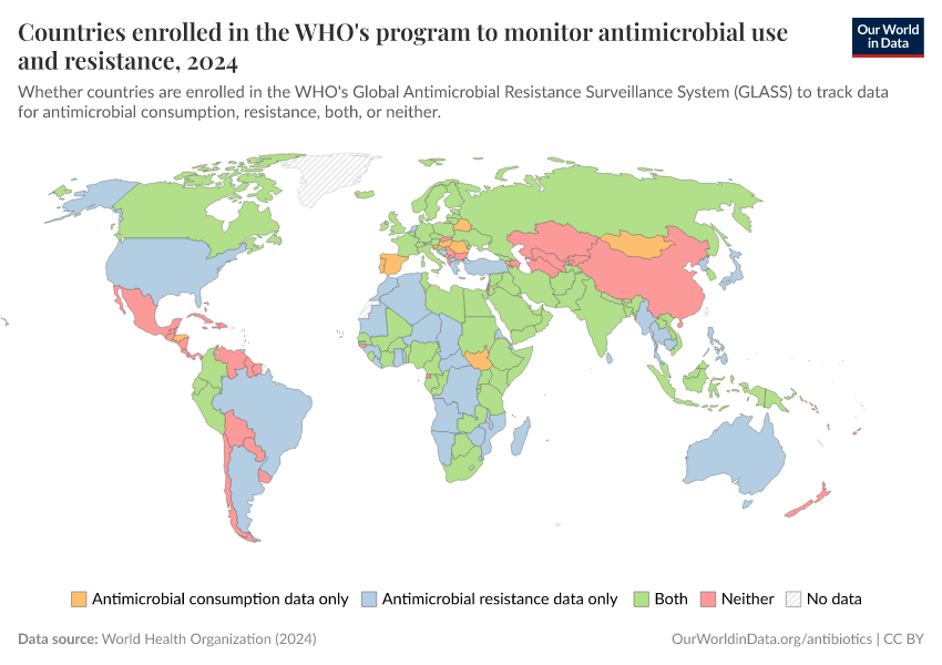 A thumbnail of the "Countries enrolled in the WHO's program to monitor antimicrobial use and resistance" chart