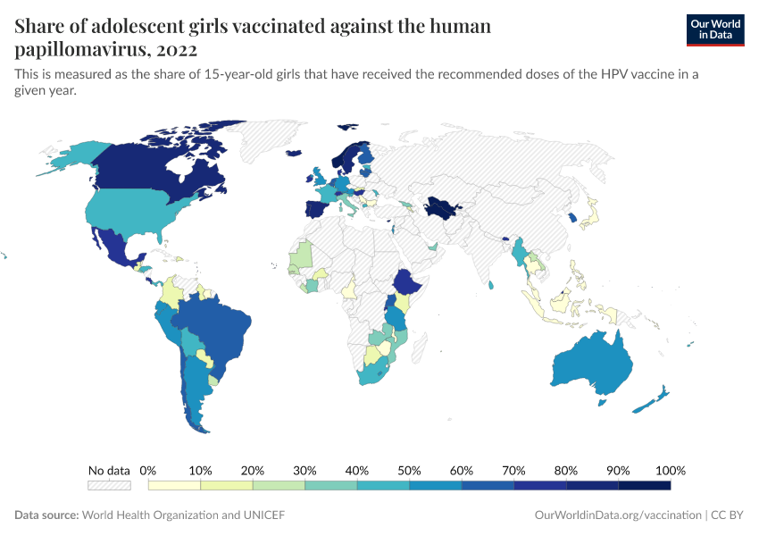 A thumbnail of the "Share of adolescent girls vaccinated against the human papillomavirus" chart