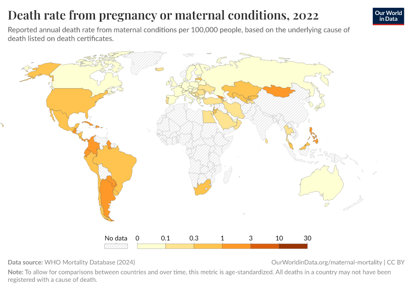 Death rate from pregnancy or maternal conditions