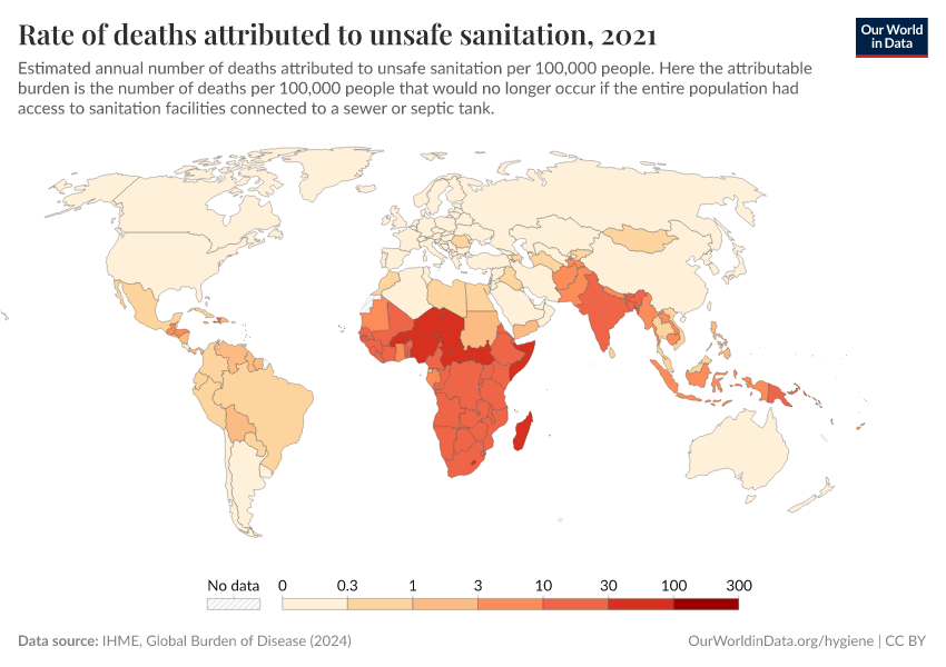 A thumbnail of the "Rate of deaths attributed to unsafe sanitation" chart