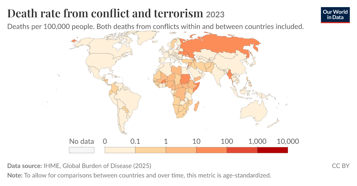 Death rate from conflict and terrorism | Our World in Data
