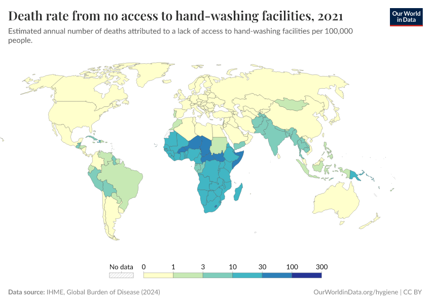 A thumbnail of the "Death rate from no access to hand-washing facilities" chart