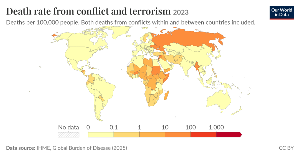 Death rate from conflict and terrorism | Our World in Data