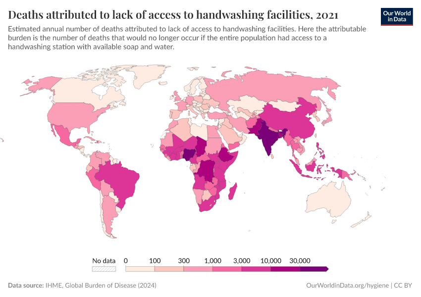 A thumbnail of the "Deaths attributed to lack of access to handwashing facilities" chart