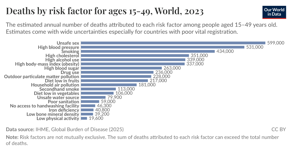 Deaths by risk factor for ages 15-49 - Our World in Data