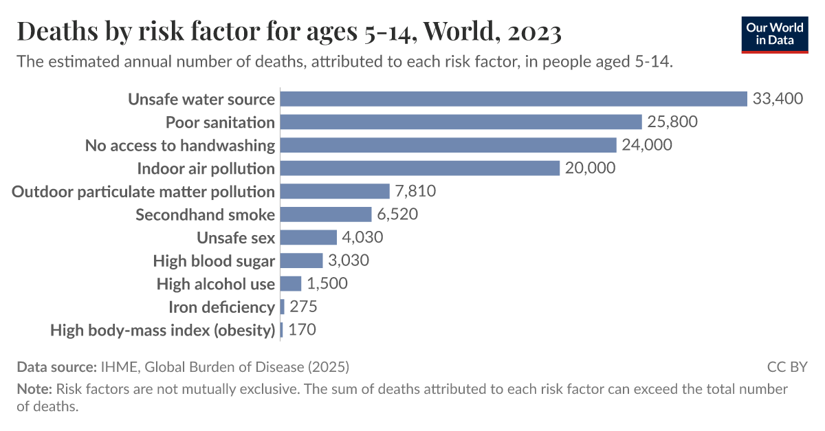 Deaths by risk factor for ages 5-14 - Our World in Data
