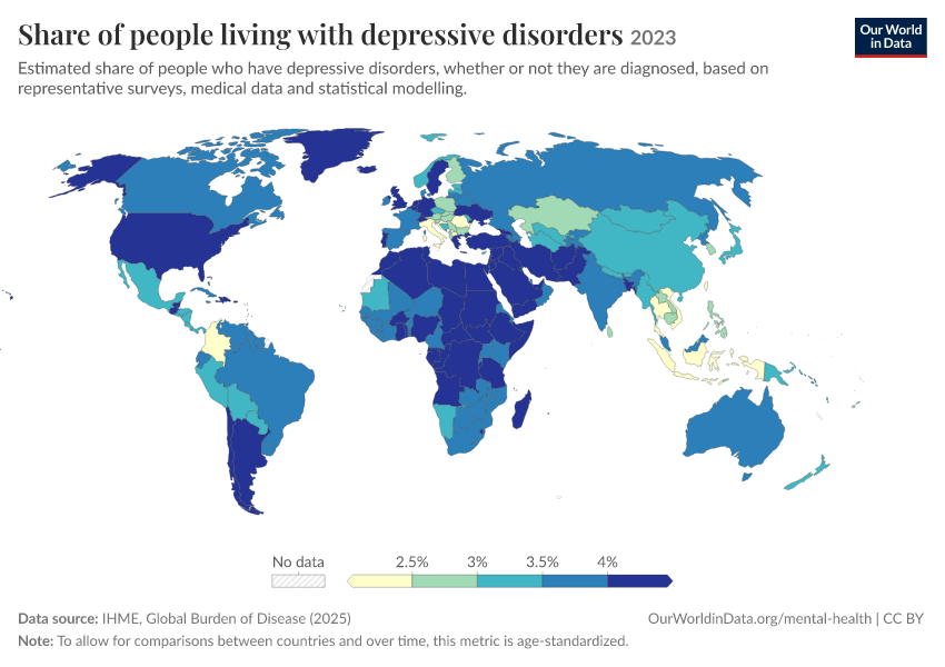 Share of people living with depressive disorders | Our World in Data