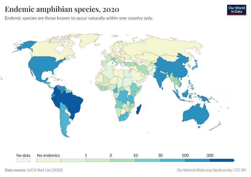 A thumbnail of the "Endemic amphibian species" chart