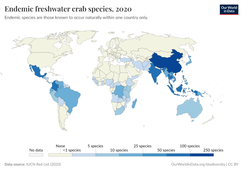 A thumbnail of the "Endemic freshwater crab species" chart