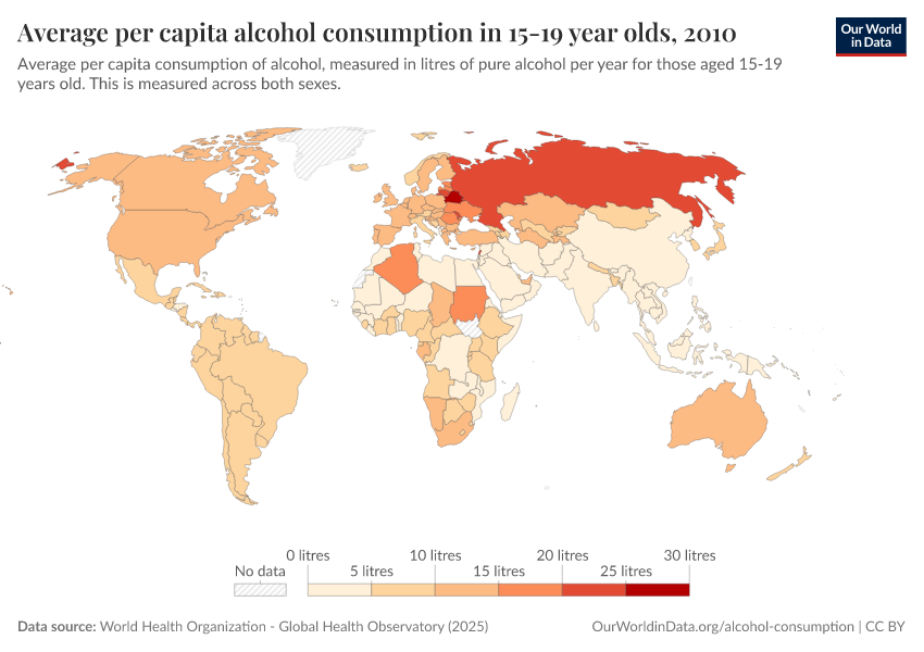 Average per capita alcohol consumption in 15-19 year olds - Our World ...