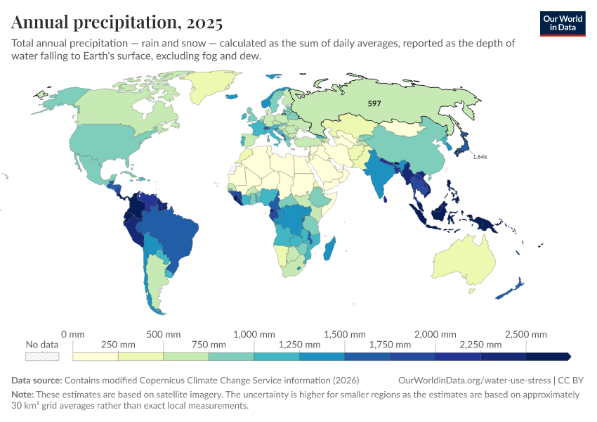 Average annual precipitation - Our World in Data