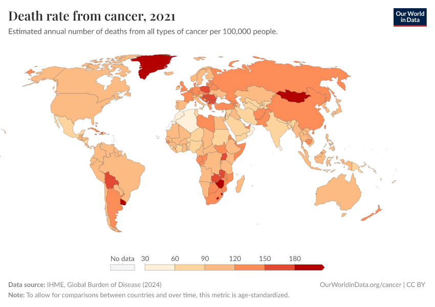 Death rate from cancer - Our World in Data