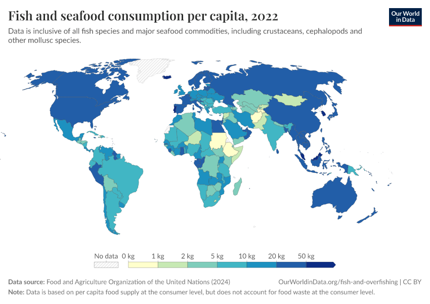 Fish and seafood consumption per capita - Our World in Data