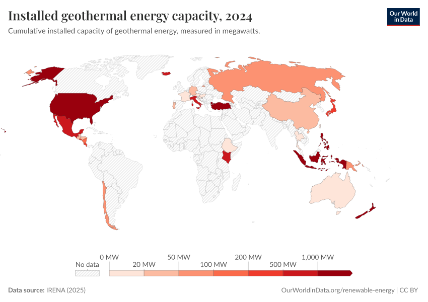 Installed geothermal energy capacity - Our World in Data