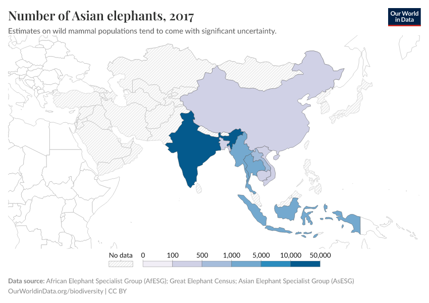 Number of Asian elephants Our World in Data