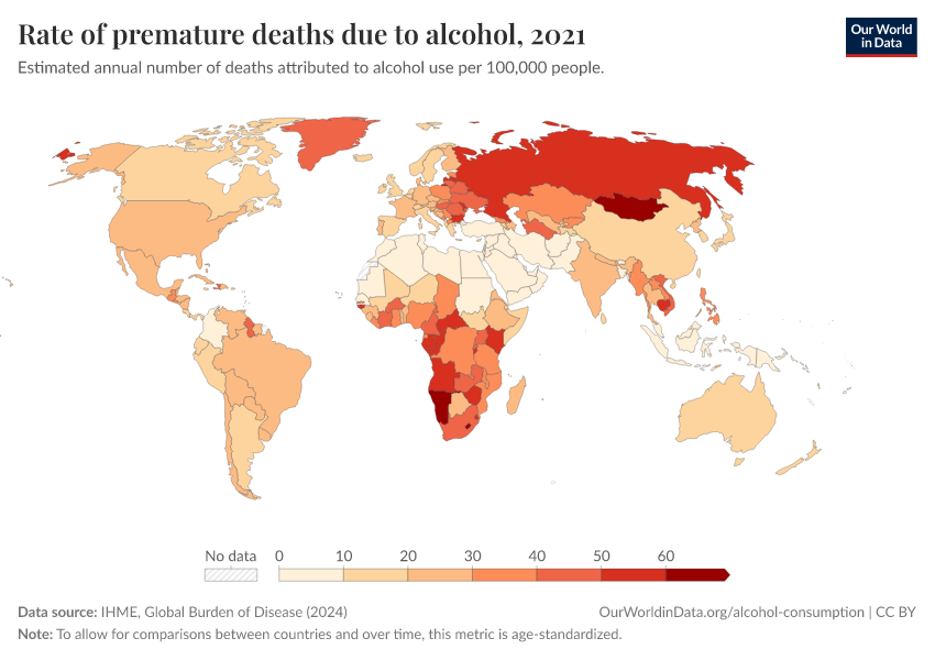 Rate of premature deaths due to alcohol - Our World in Data
