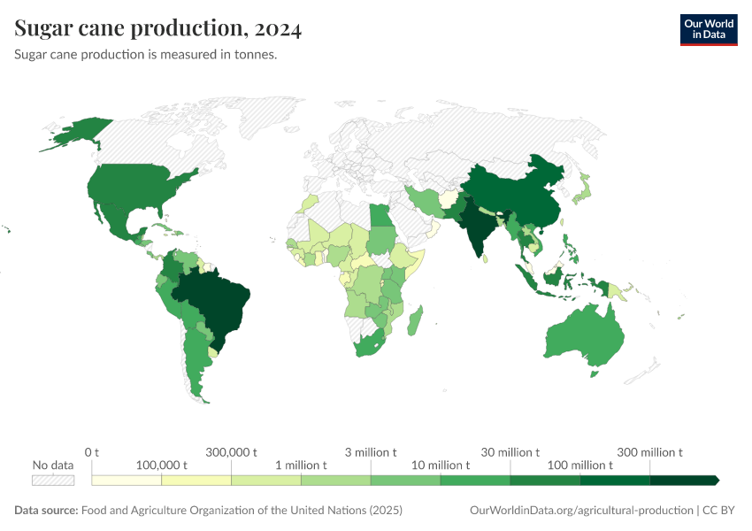 Sugar cane production - Our World in Data