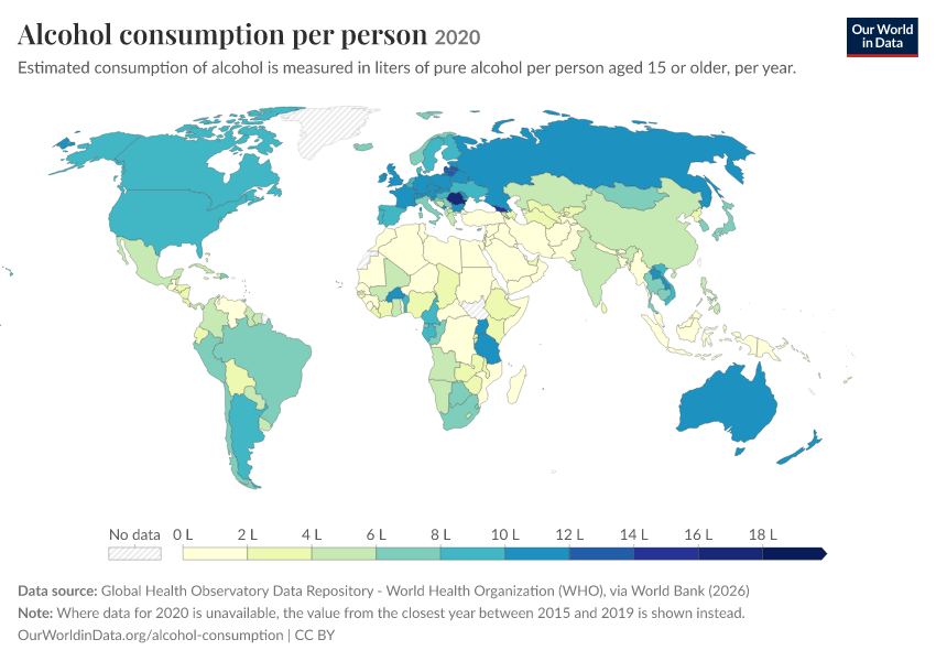 Alcohol consumption per person Our World in Data