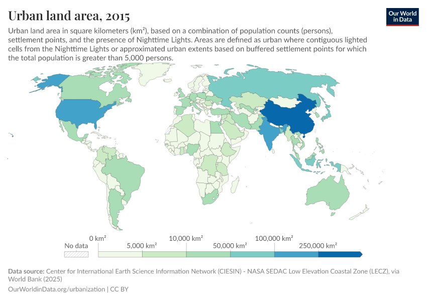 Urban land area (km²) Our World in Data