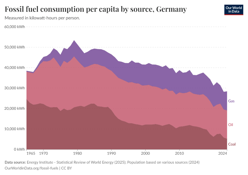 Fossil fuel consumption per capita by source