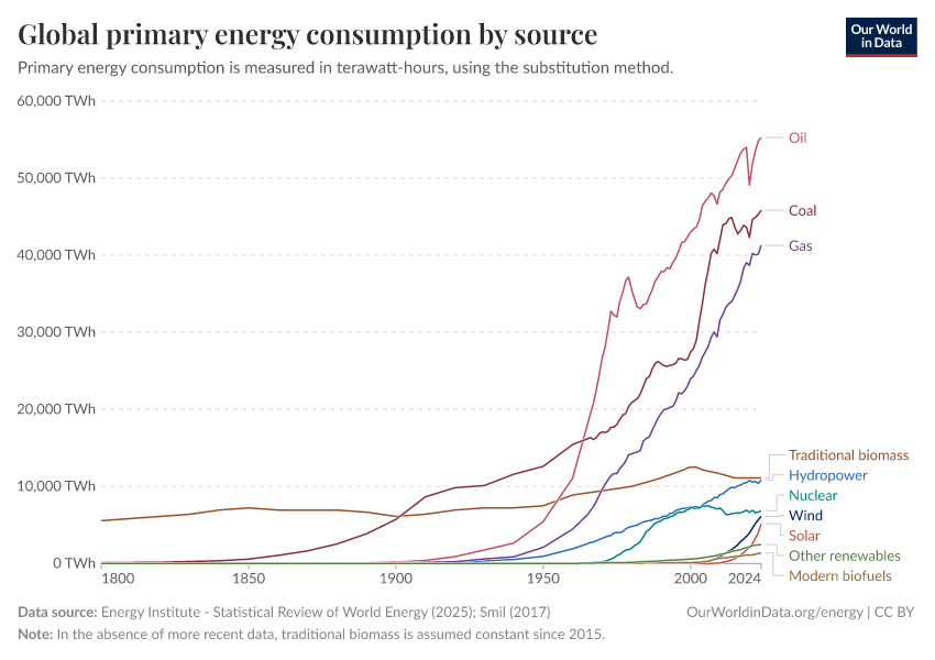 Global primary energy consumption by source