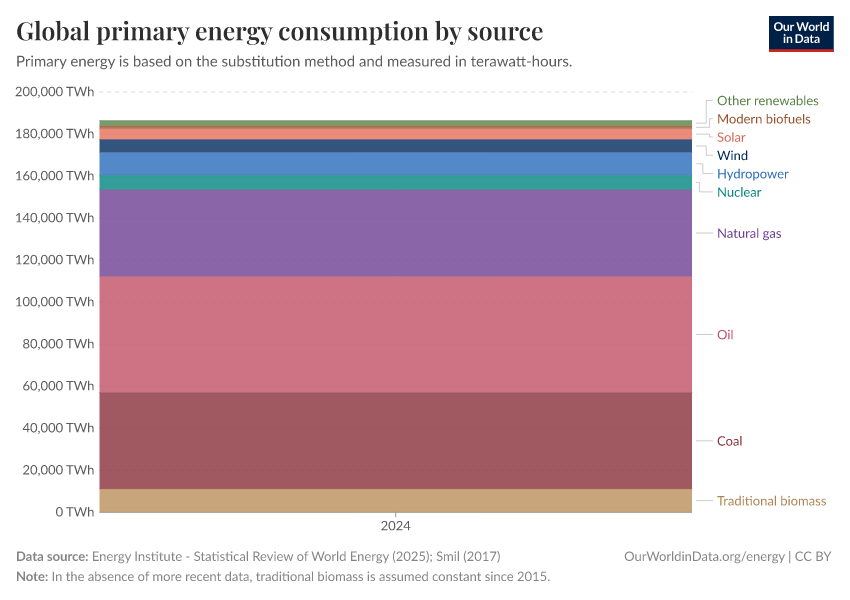 Global primary energy consumption by source