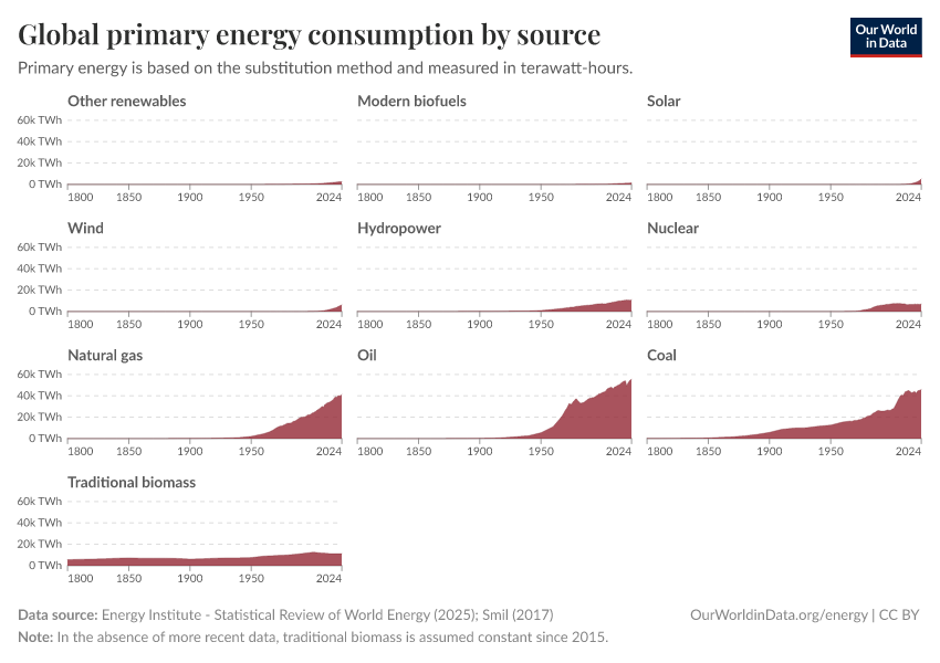 Global primary energy consumption by source