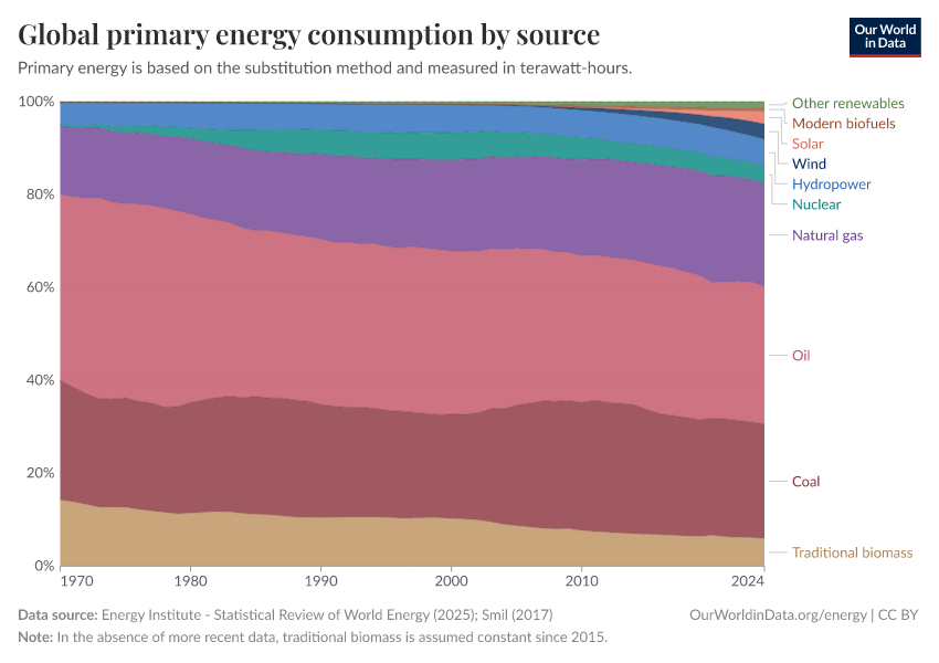 Global primary energy consumption by source