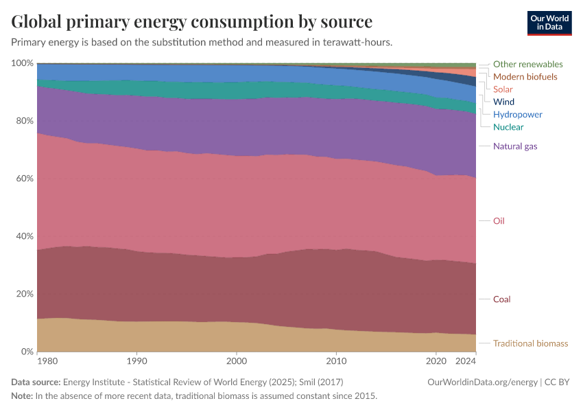 Global primary energy consumption by source