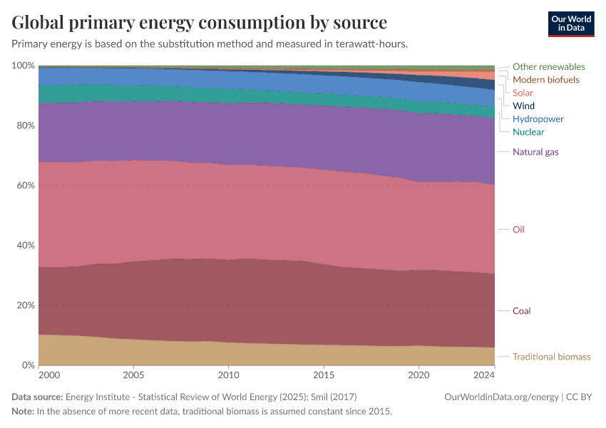 Global primary energy consumption by source