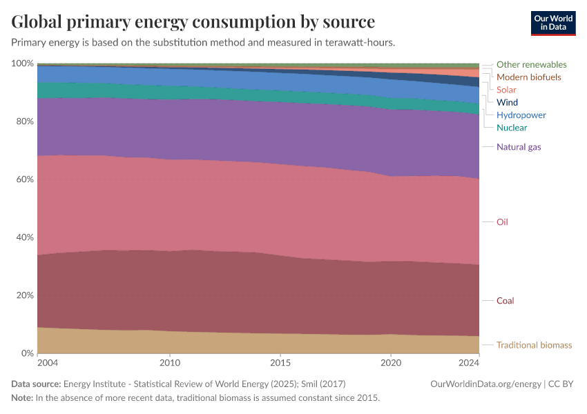Global primary energy consumption by source