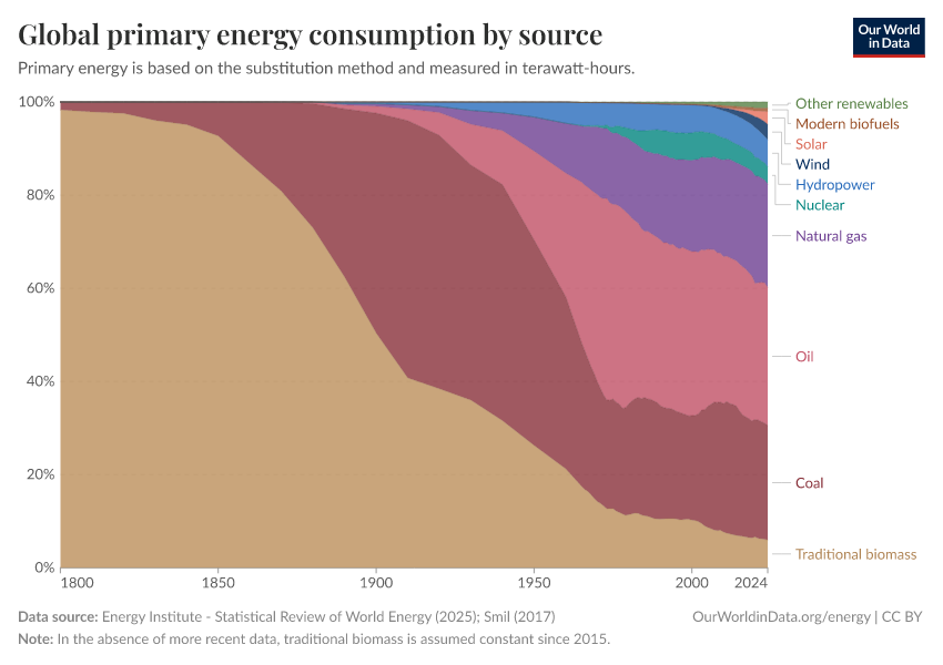 Global primary energy consumption by source