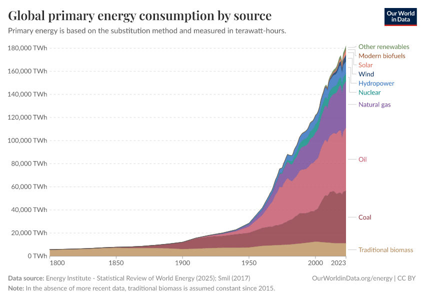 Global primary energy consumption by source
