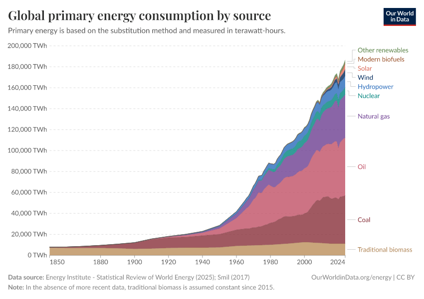 Global primary energy consumption by source