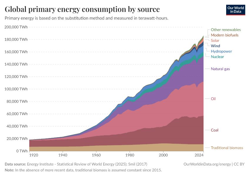 Global primary energy consumption by source