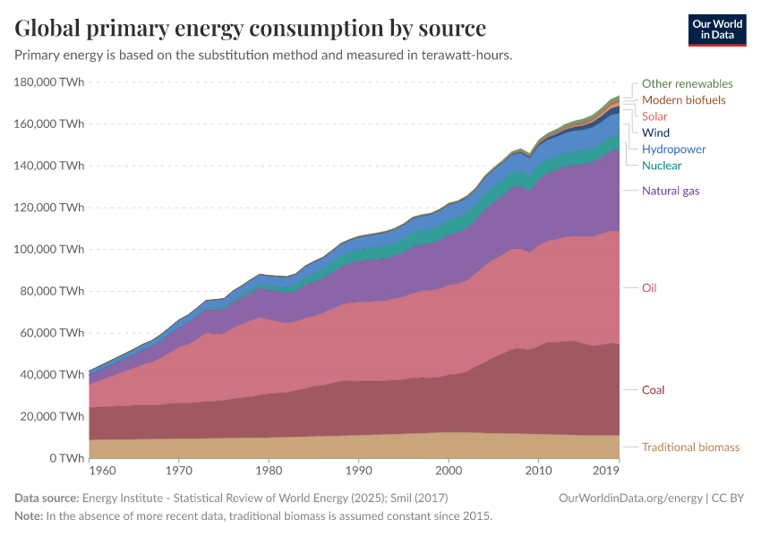 Global primary energy consumption by source