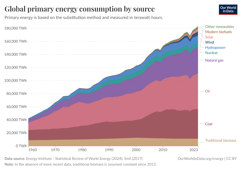 Global primary energy consumption by source