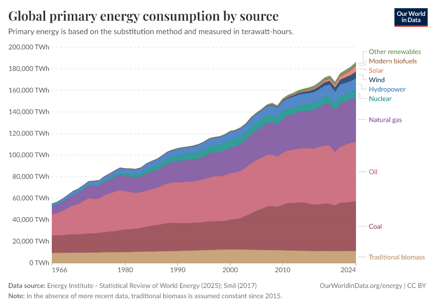 Global primary energy consumption by source